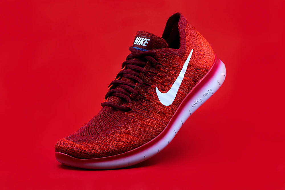 Red Nike shoes. 
