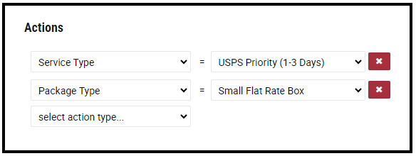 XPS Ship Automation Rule Select Package Type action