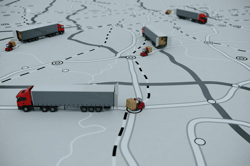 truck delivery routes on map