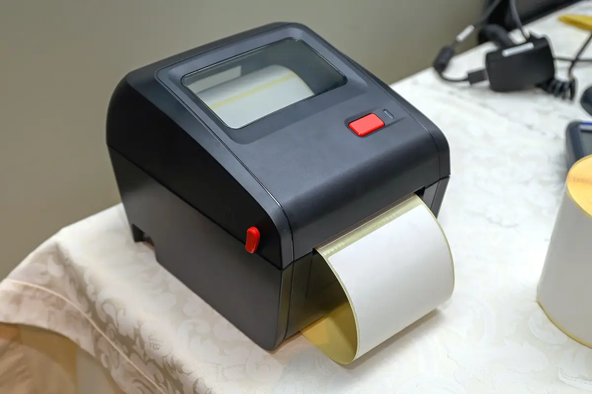 A thermal printer used for creating and printing shipping labels for ecommerce orders.