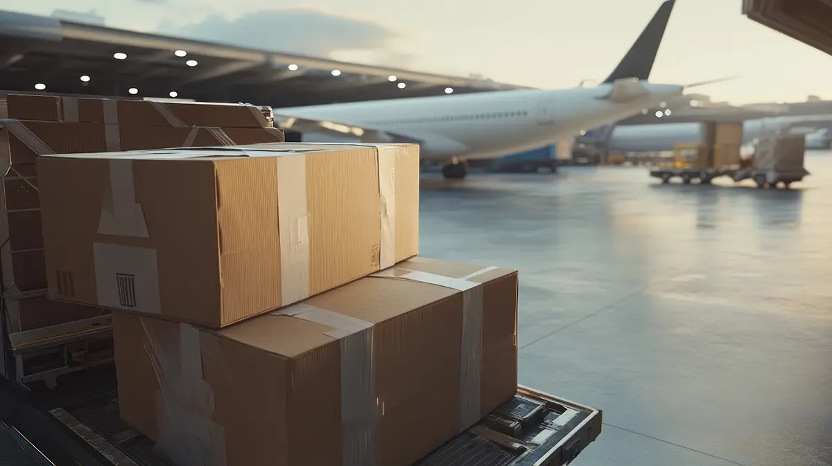 Parcels stacked by an airplane to ship internationally