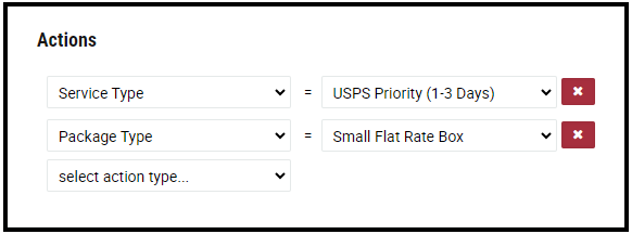 Screenshot of business rules logic for ecommerce shipping automation